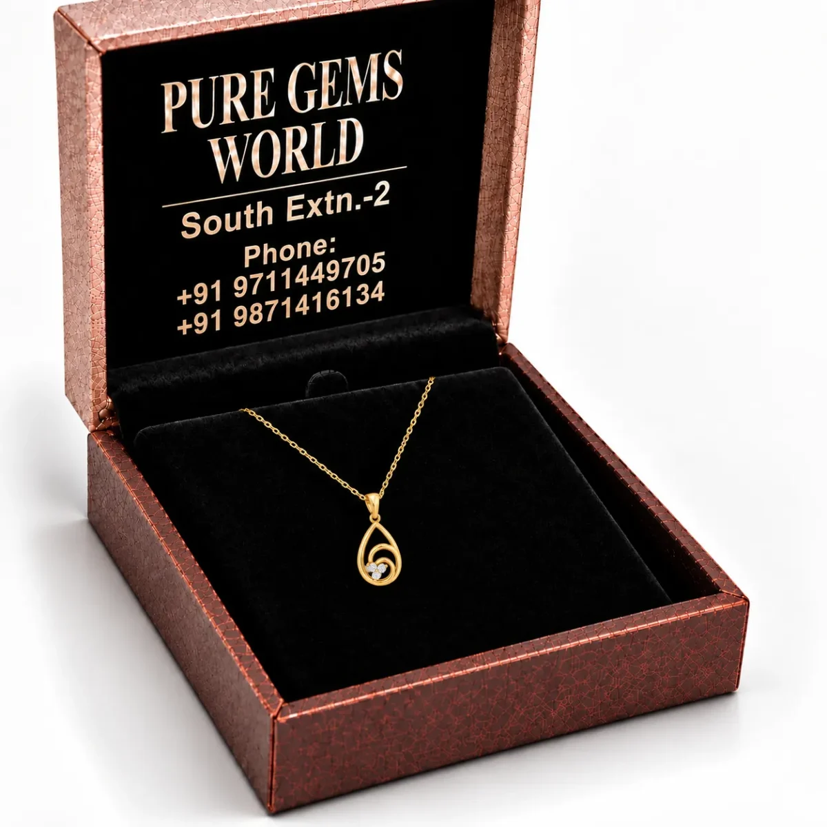 Stunning Teardrop Swirl Diamond Pendant with Three Round Diamonds in 18K Gold for Women - Image 5