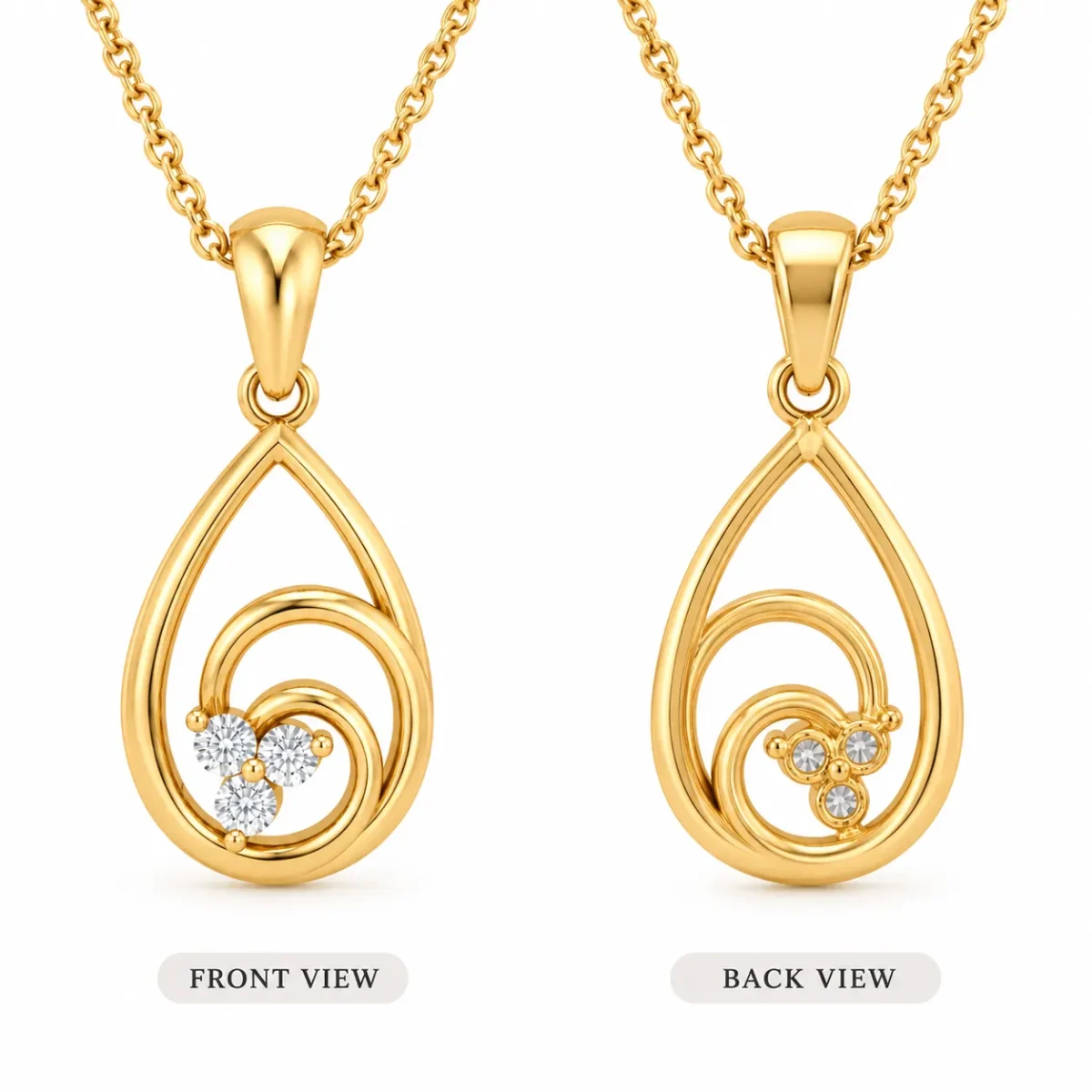 Stunning Teardrop Swirl Diamond Pendant with Three Round Diamonds in 18K Gold for Women - Image 3