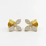 Elegant floral lab grown diamond stud earrings for women in 14K yellow gold
