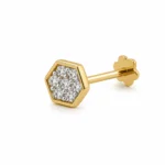 Hexa Spark 18K Gold Lab Grown Diamond Nose Pin side angle with screw back