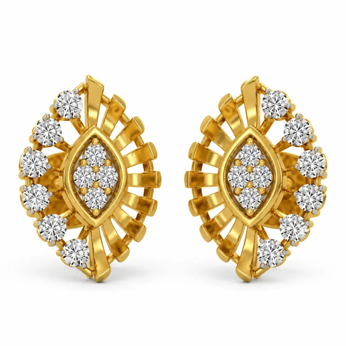 Luxury Floral Sunburst Lab Grown Diamond Stud (Earrings) for Women in 18k Gold - Image 4