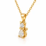 Adorable Cat Design Lab Grown Diamond Pendant with Pear & Round Diamonds in 18KGold for Women - Image 4