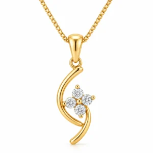 Elegant curved floral diamond pendant in gold for women with four round stones by Pure Gems World