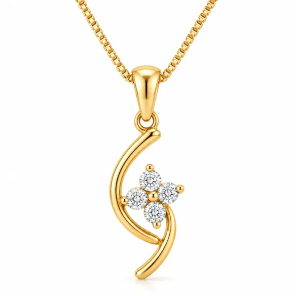 Elegant curved floral diamond pendant in gold for women with four round stones by Pure Gems World