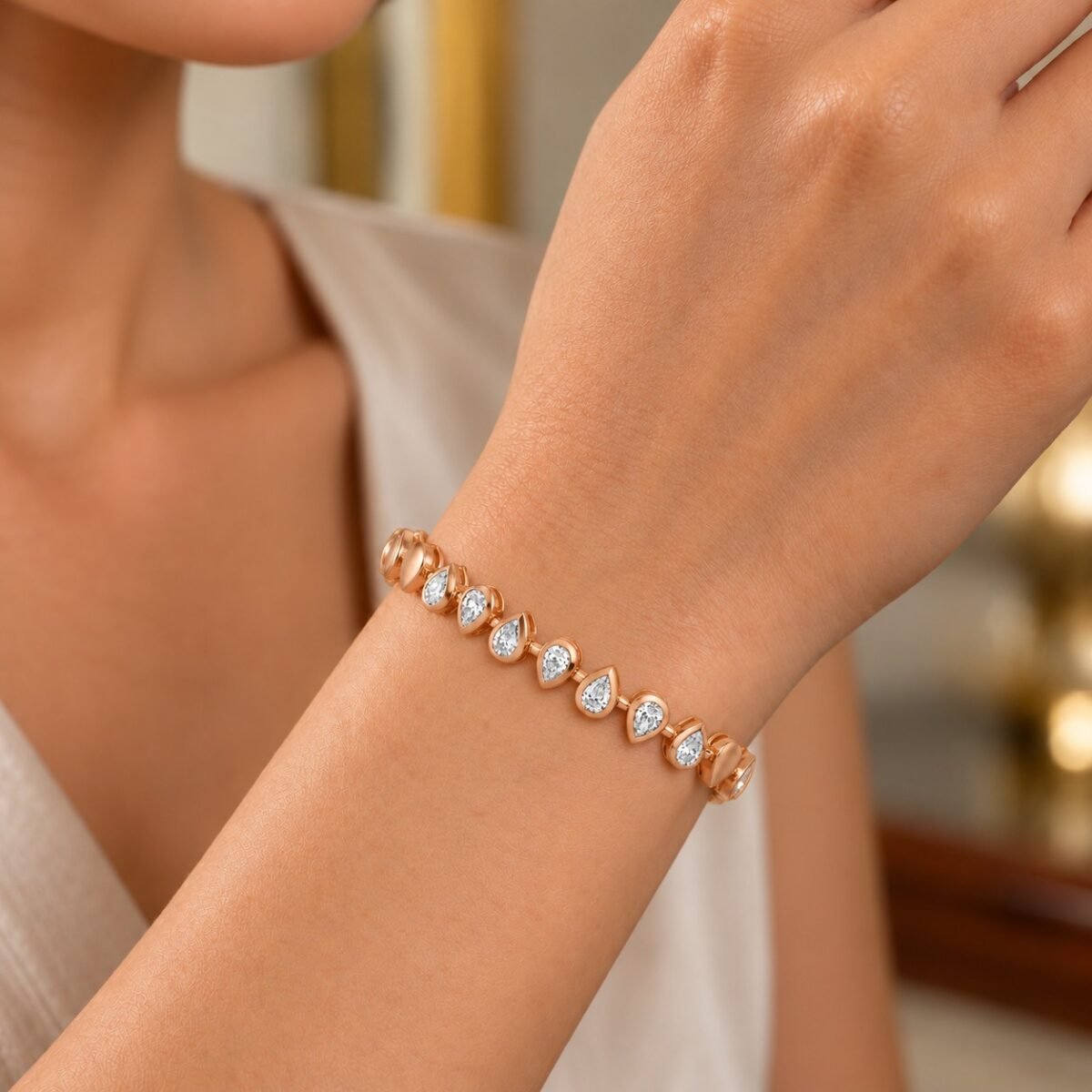 18K Gold Pear Shaped Lab-Grown Diamond Tennis Bracelet for Women - Image 4