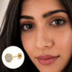 Hexa Spark Lab Grown Diamond Nose Pin in 18K Gold worn by woman