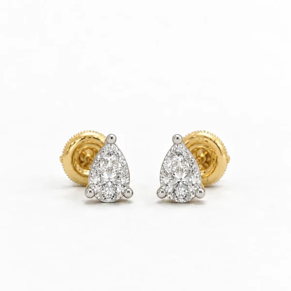 Elegant teardrop lab grown diamond stud earrings in 14K yellow gold