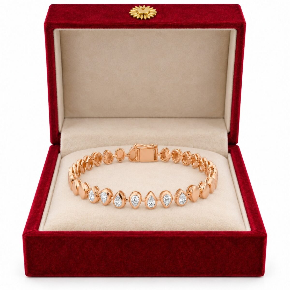 18K Gold Pear Shaped Lab-Grown Diamond Tennis Bracelet for Women