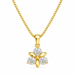 Three-stone floral diamond pendant in gold for women by Pure Gems World