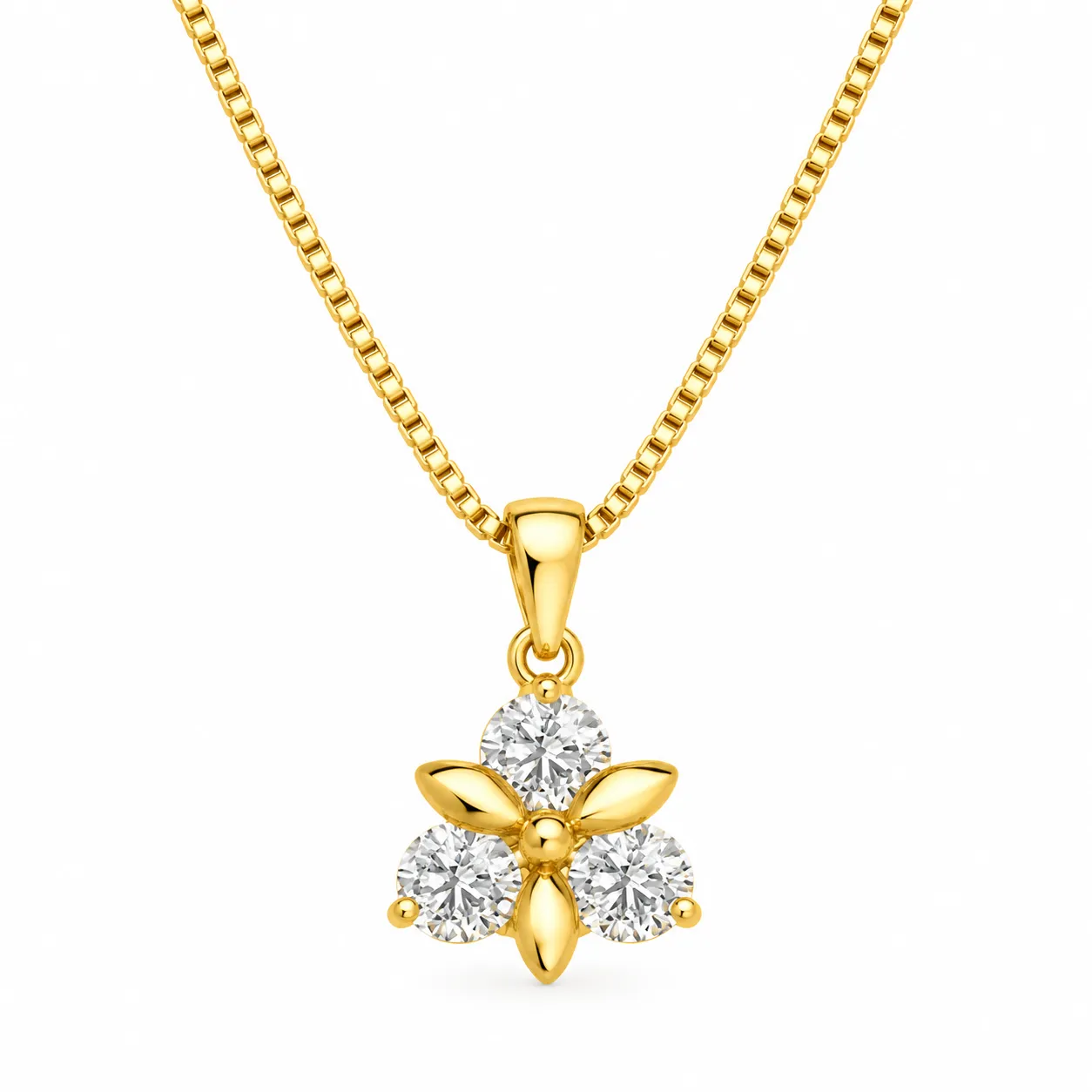 Three-Stone Floral Diamond Pendant in Gold for Women Three-stone floral diamond pendant in gold for women by Pure Gems World