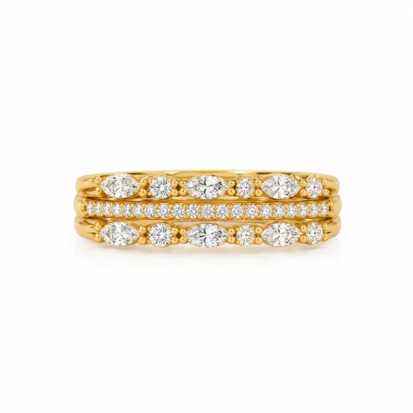 Triple Row Marquise & Pavé Lab Grown Diamond Ring | Elegant 18K Gold Ring