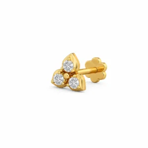 Aurelia Trielle lab grown diamond nose pin angled view with gold backing