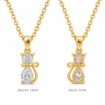 Adorable Cat Design Lab Grown Diamond Pendant with Pear & Round Diamonds in 18KGold for Women - Image 3