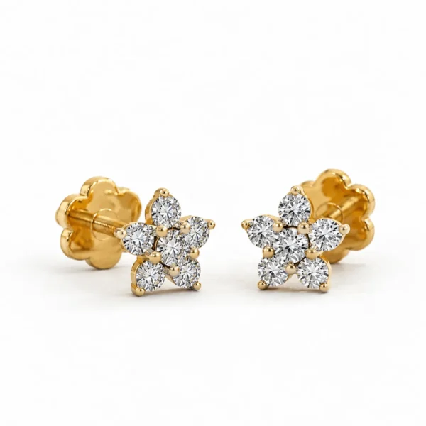 Floral lab grown diamond stud earrings for women in 14K yellow gold