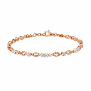 18K rose gold lab-grown diamond tennis bracelet with floral-inspired link design