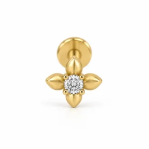 Flora Bloom Four Petal Lab Grown Diamond Nose Pin Front View