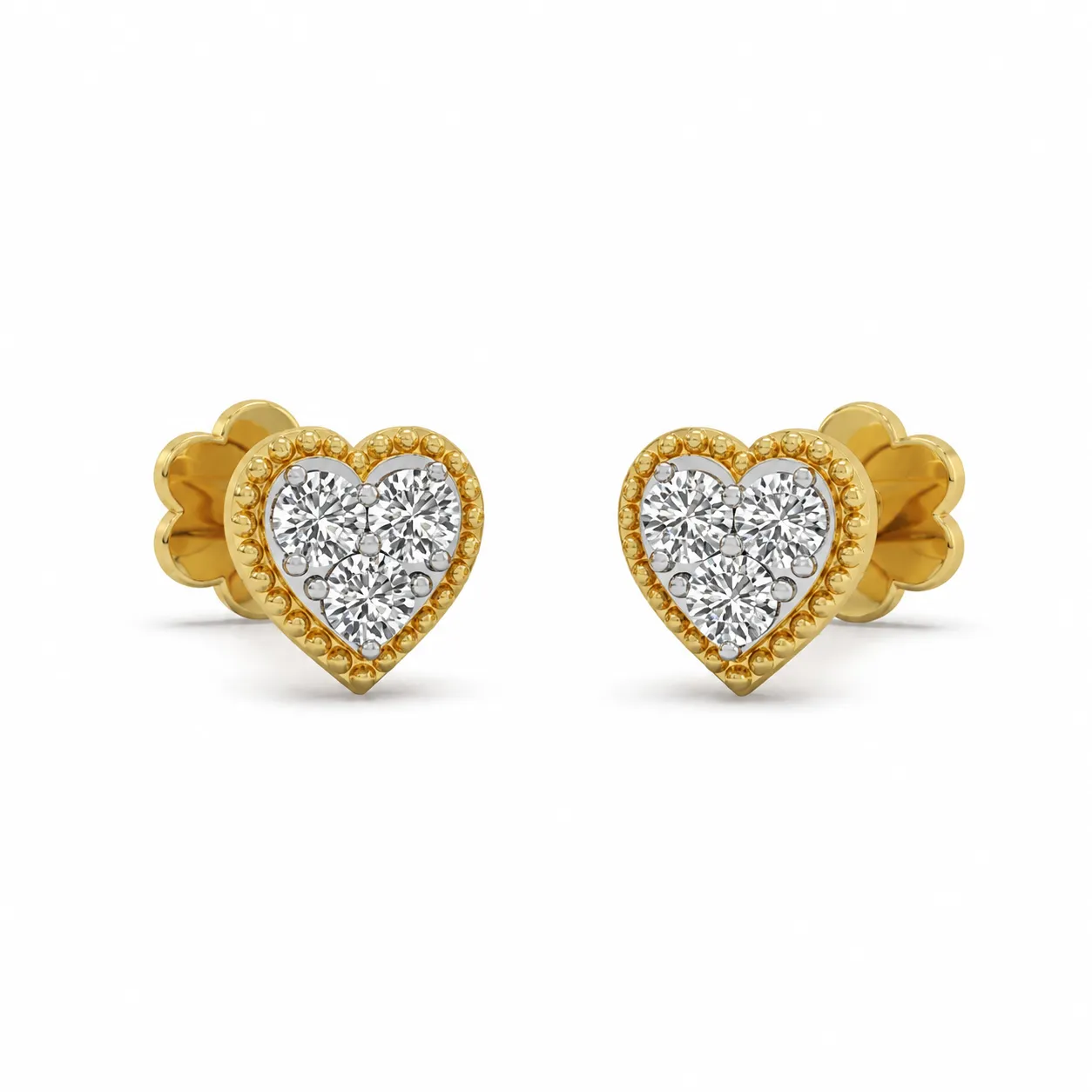 Heart-shaped lab grown diamond earrings in 14K yellow gold