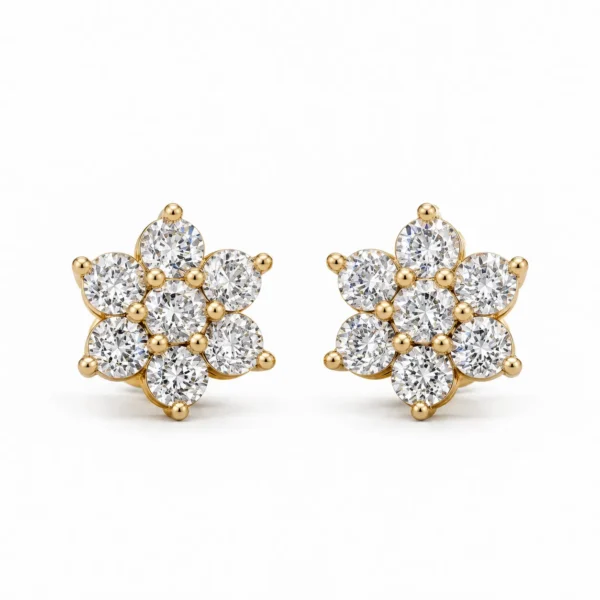Elegant Floral Round Lab Grown Diamond Stud Earrings for Women 0.70 Carat