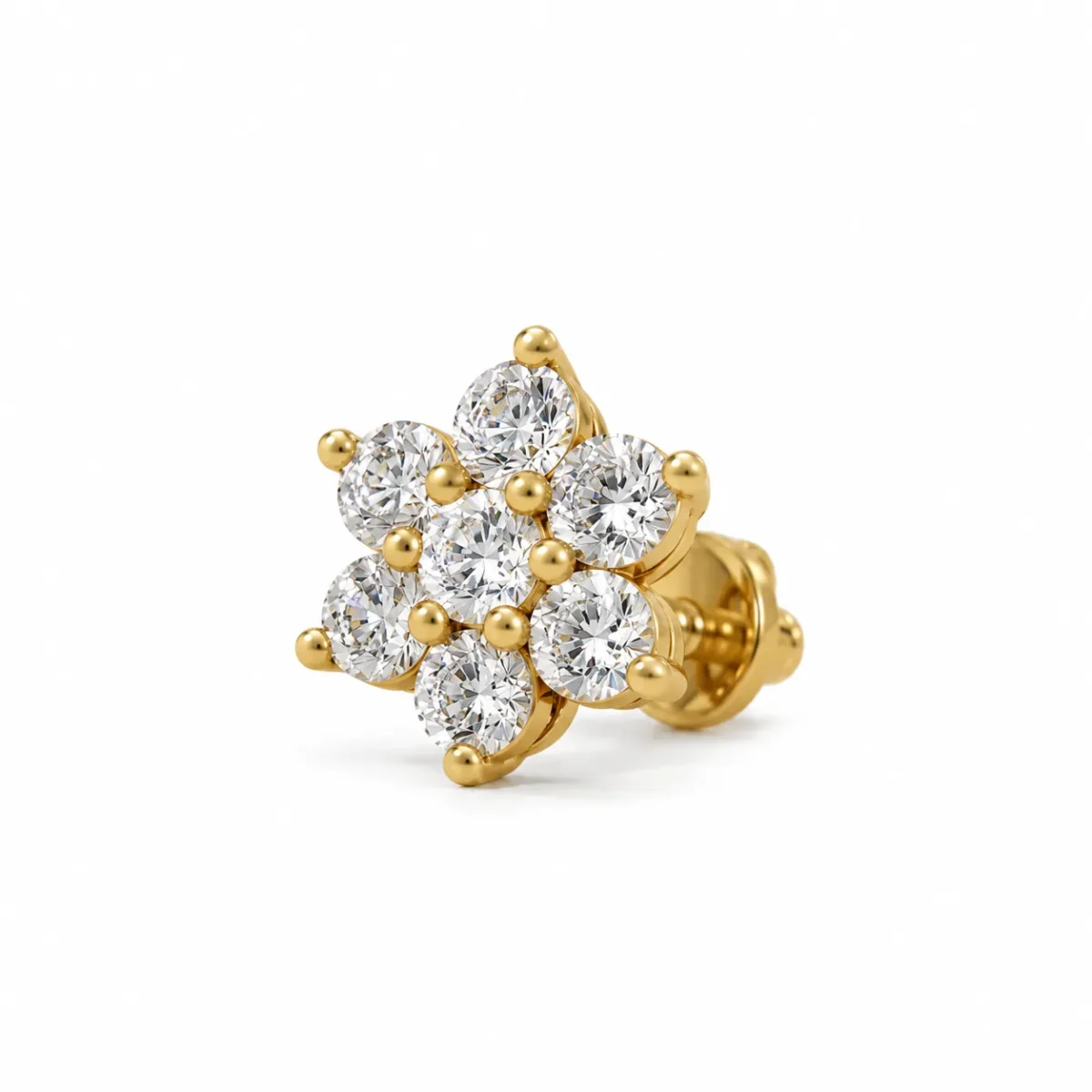 Elegant Floral Round Lab Grown Diamond Stud (Earrings) for Women – 18K Gold - Image 2