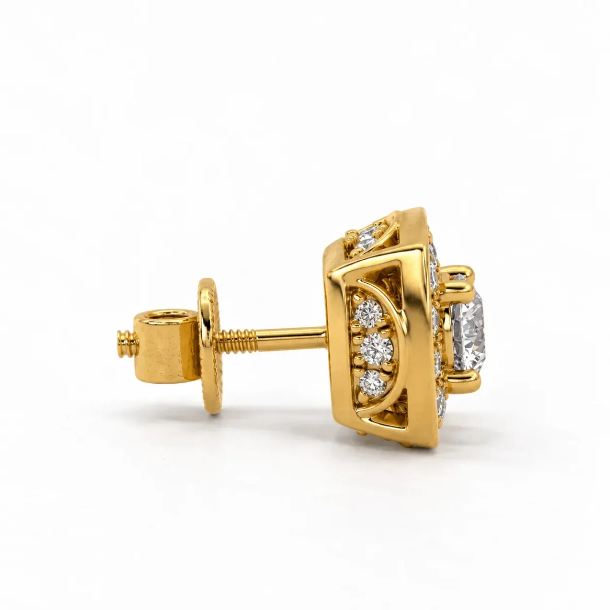 Elegant Halo Lab Grown Diamond Stud (Earrings) for Women – 18K Gold - Image 3
