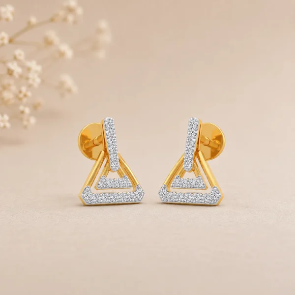 Elegant geometric lab grown diamond stud earrings for women in 14K yellow gold