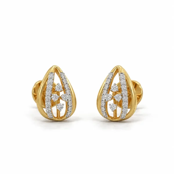 Premium floral teardrop lab grown diamond stud earrings for women in 14K yellow gold
