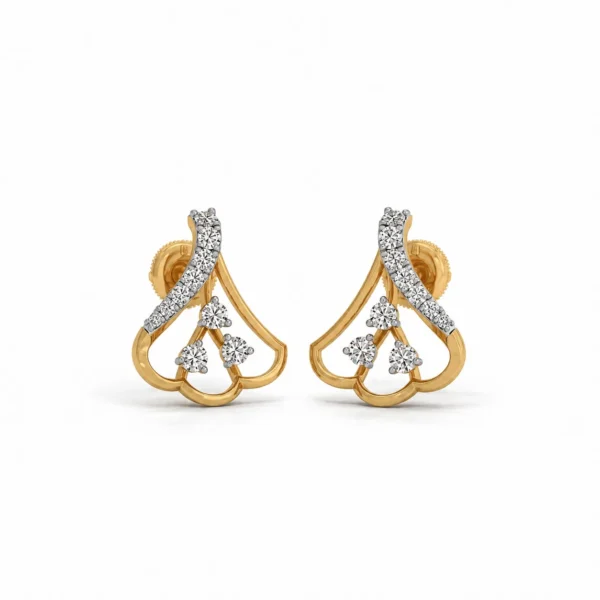 Luxury floral teardrop lab grown diamond stud earrings for women in 14K yellow gold
