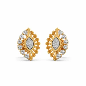 Floral sunburst lab grown diamond stud earrings for women with 0.40ct Round diamonds in 14K Yellow Gold