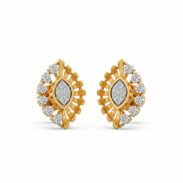 Floral sunburst lab grown diamond stud earrings for women with 0.40ct Round diamonds in 14K Yellow Gold