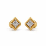Luxury geometric square lab grown diamond stud earrings for women in 14K yellow gold