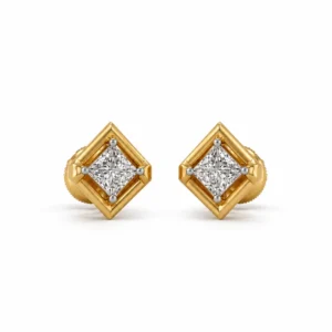 Luxury geometric square lab grown diamond stud earrings for women in 14K yellow gold