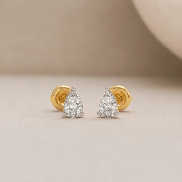 Elegant teardrop lab grown diamond stud earrings in 14K yellow gold