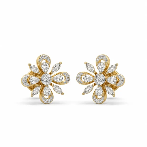 Luxury Floral Petal Lab Grown Diamond Stud Earrings for Women 1.04 Carat