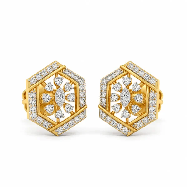 Luxury Hexagon Floral Lab Grown Diamond Stud Earrings for Women 0.96 Carat