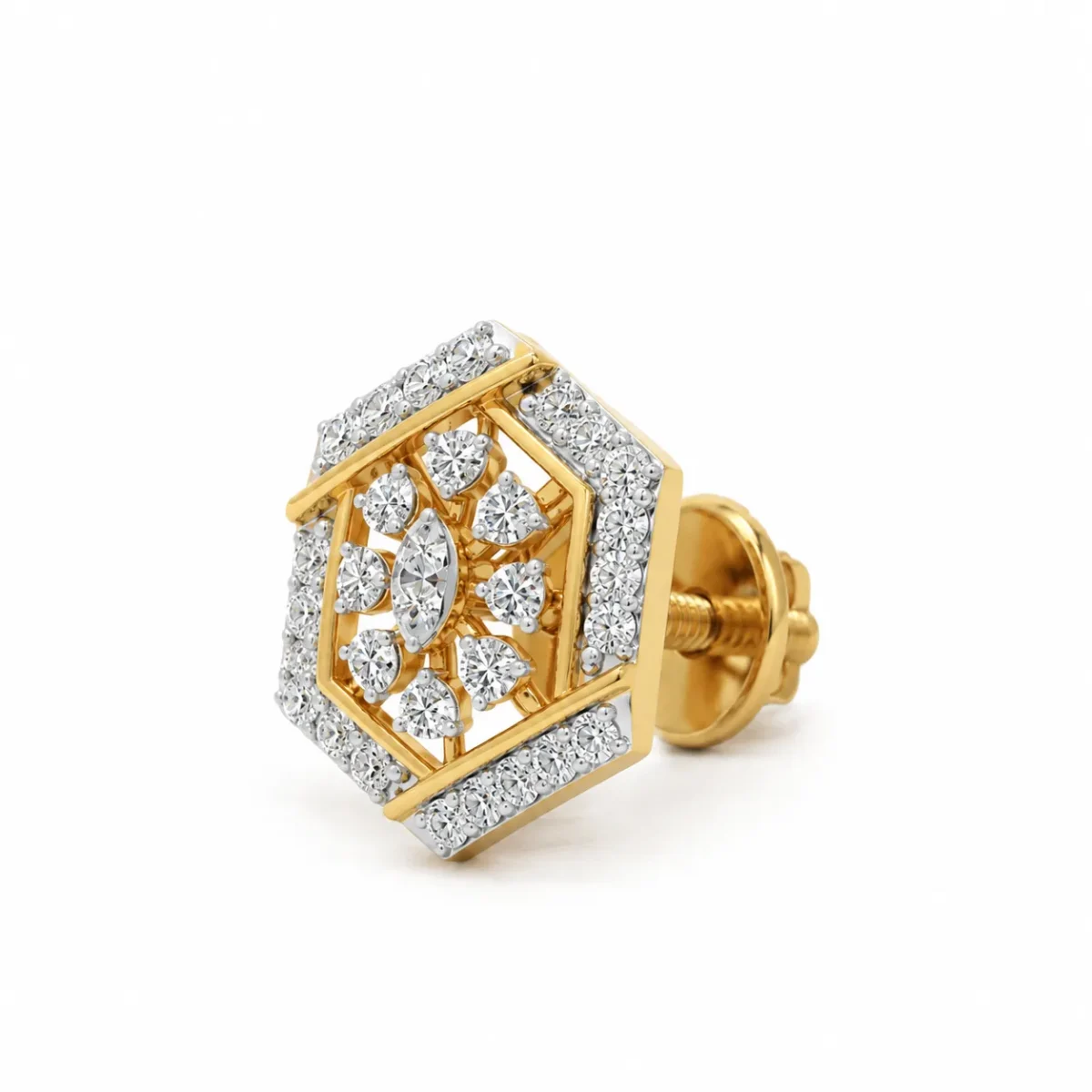 Luxury Hexagon Floral Lab Grown Diamond Stud (Earrings) for Women – 18k Gold - Image 2