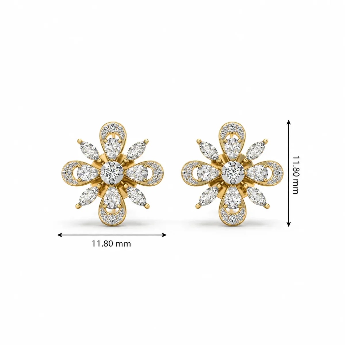 Luxury Floral Petal Lab Grown Diamond Stud (Earrings) for Women – 18k Gold - Image 4