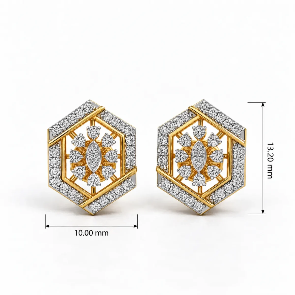 Luxury Hexagon Floral Lab Grown Diamond Stud (Earrings) for Women – 18k Gold - Image 4