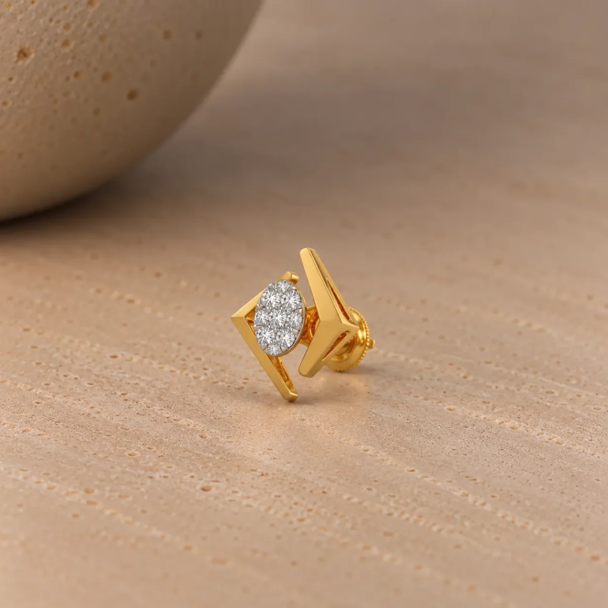 Stylish Geometric Lab Grown Diamond Stud (Earrings) for Women – Sparkling Round Diamonds in 18k Gold - Image 2