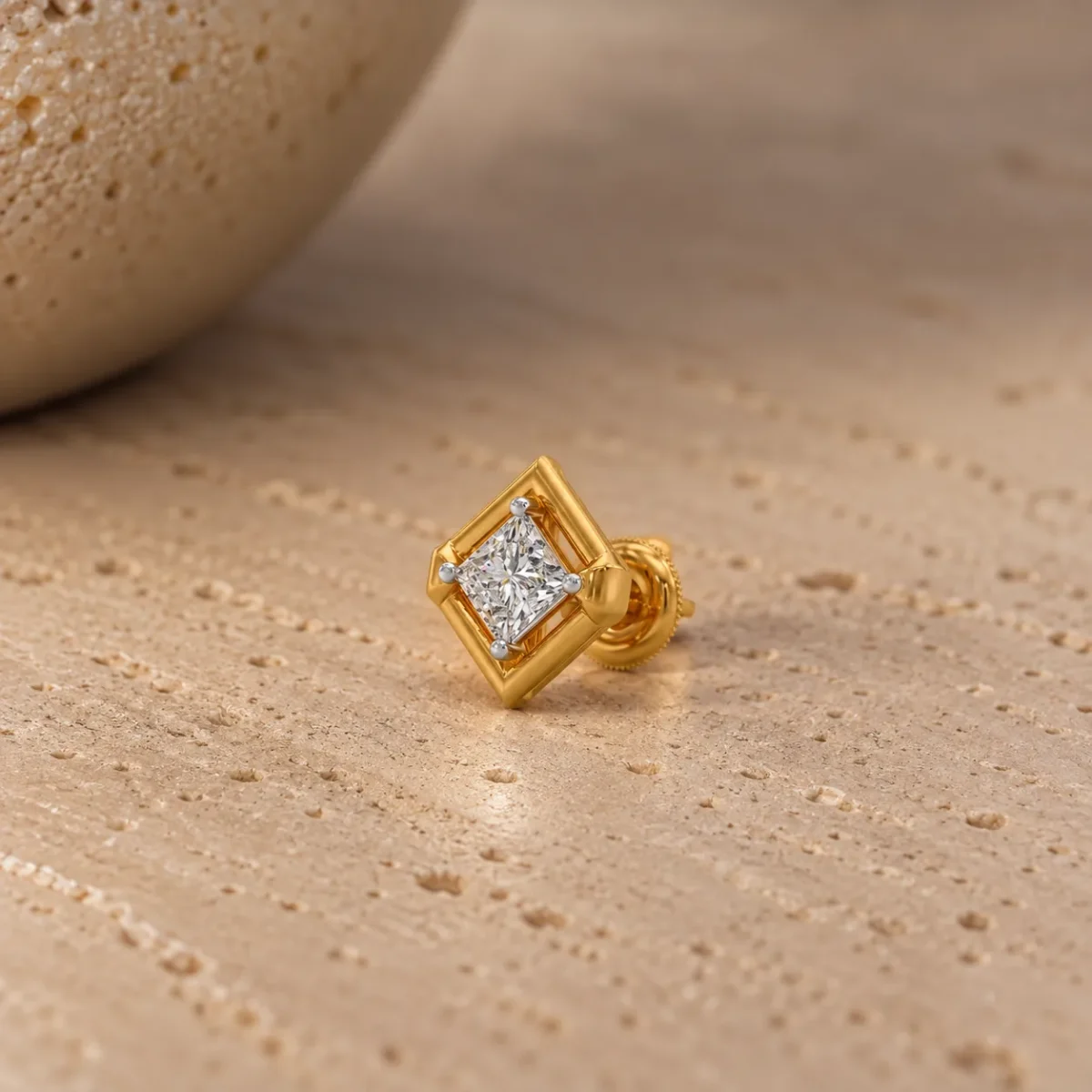 Luxury Geometric Square Lab Grown Diamond Stud (Earrings) for Women – Brilliant Diamond Centre in 18k Gold - Image 2