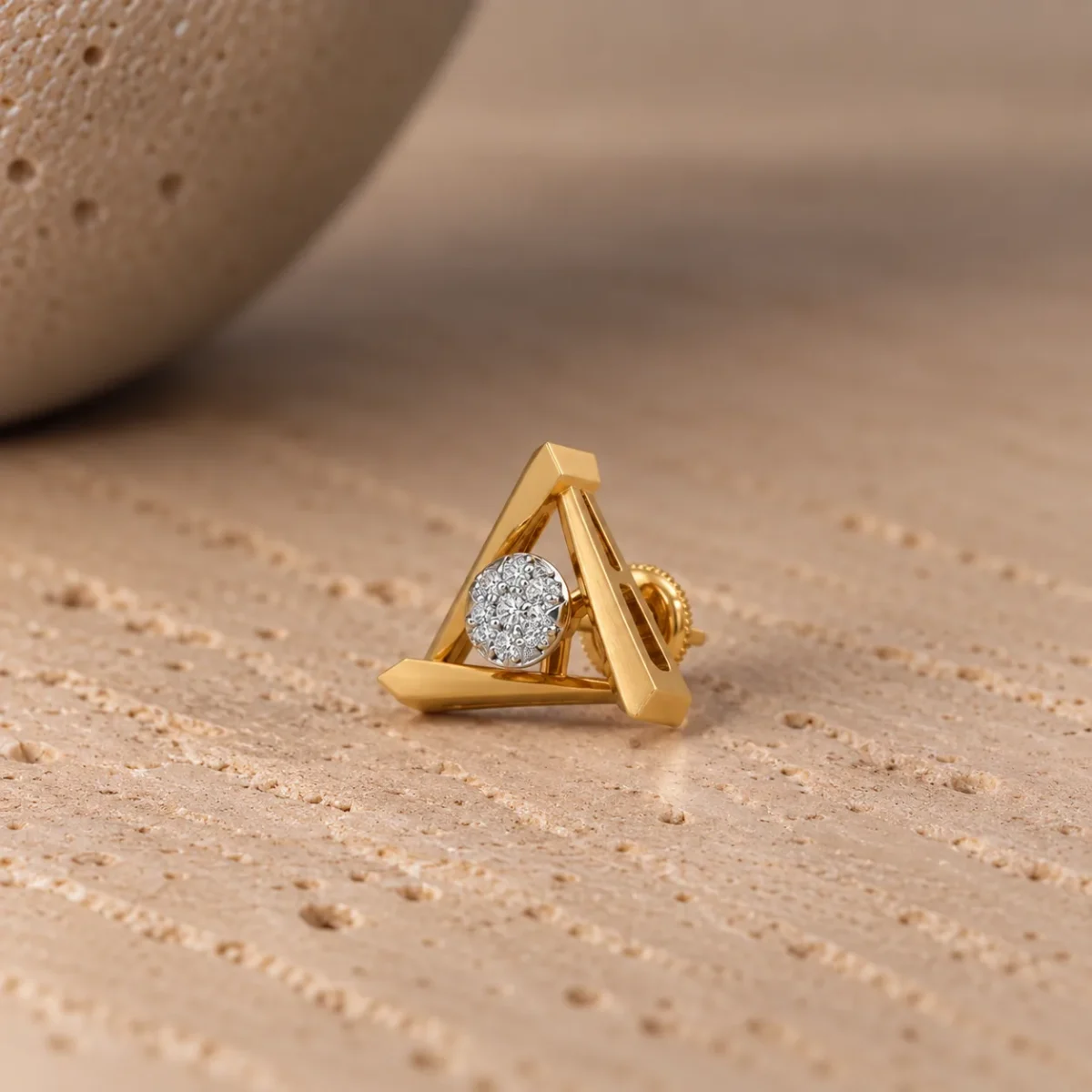 Luxury Geometric Triangle Lab Grown Diamond Stud (Earrings) for Women – Brilliant Round Diamond Centre in 18k Gold - Image 2