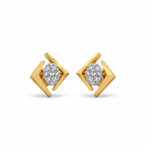 Stylish geometric lab grown diamond stud earrings for women in 14K yellow gold