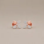 Elegant floral lab grown diamond stud earrings for women in 14K yellow gold