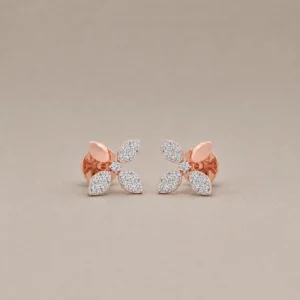 Elegant floral lab grown diamond stud earrings for women in 14K yellow gold