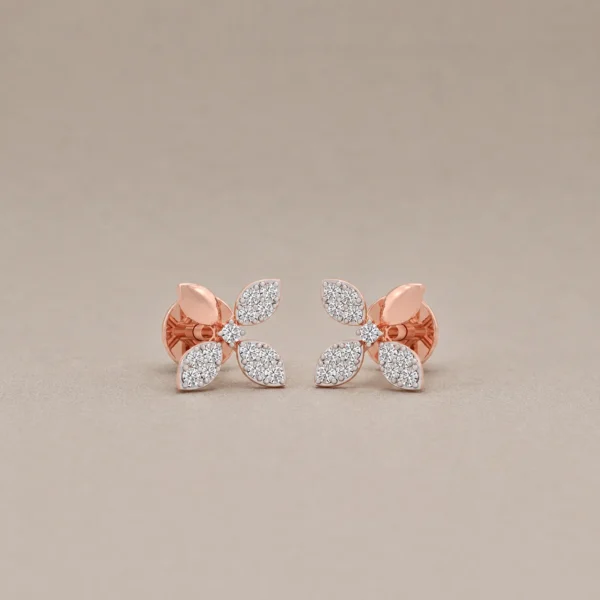 Elegant floral lab grown diamond stud earrings for women in 14K yellow gold