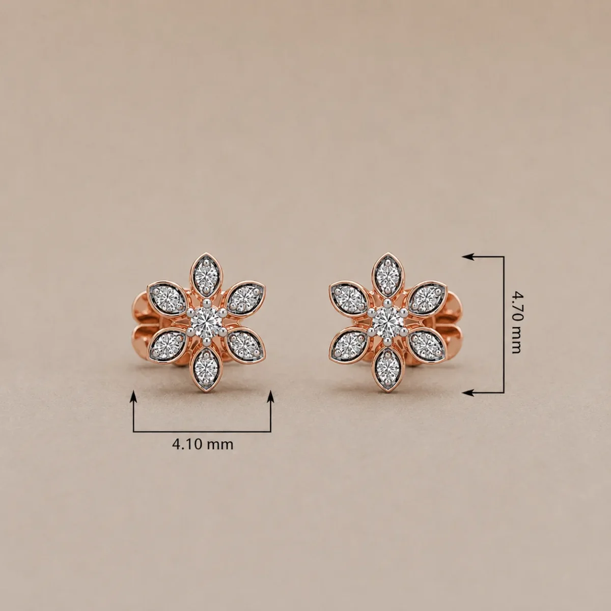 Exquisite Floral Lab Grown Diamond Stud Earrings for Women – Elegant 18K Rose Gold - Image 4