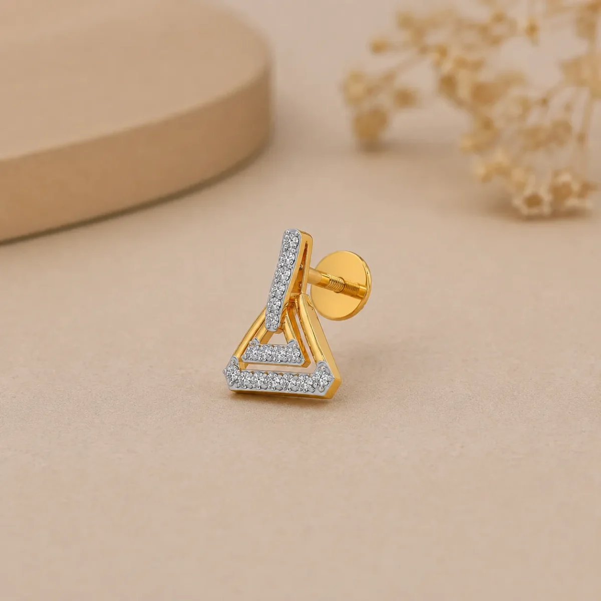 Elegant Geometric Lab Grown Diamond Stud Earrings for Women – Sparkling 18K Gold Design - Image 2