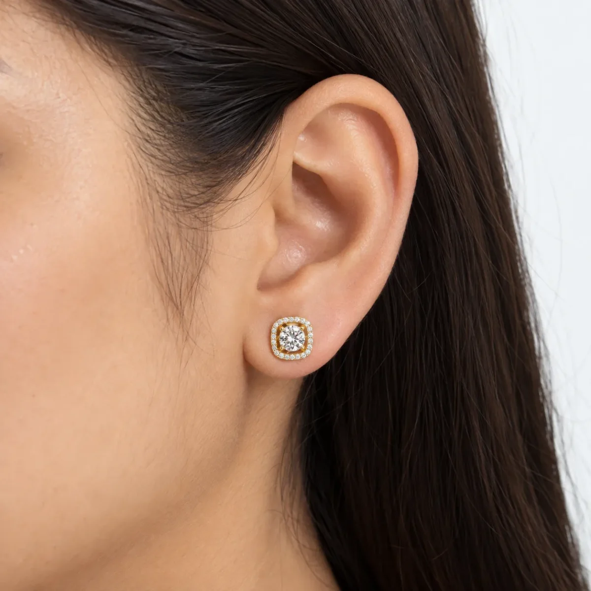 Luxury Cushion Halo Lab Grown Diamond Stud (Earrings) for Women – 18k Gold - Image 5