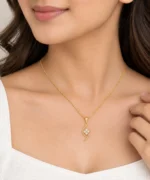 Elegant Curved Floral Diamond Pendant with Four Stone Flower Design in 18K Gold for Women - Image 2