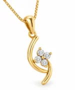 Elegant Curved Floral Diamond Pendant with Four Stone Flower Design in 18K Gold for Women - Image 4