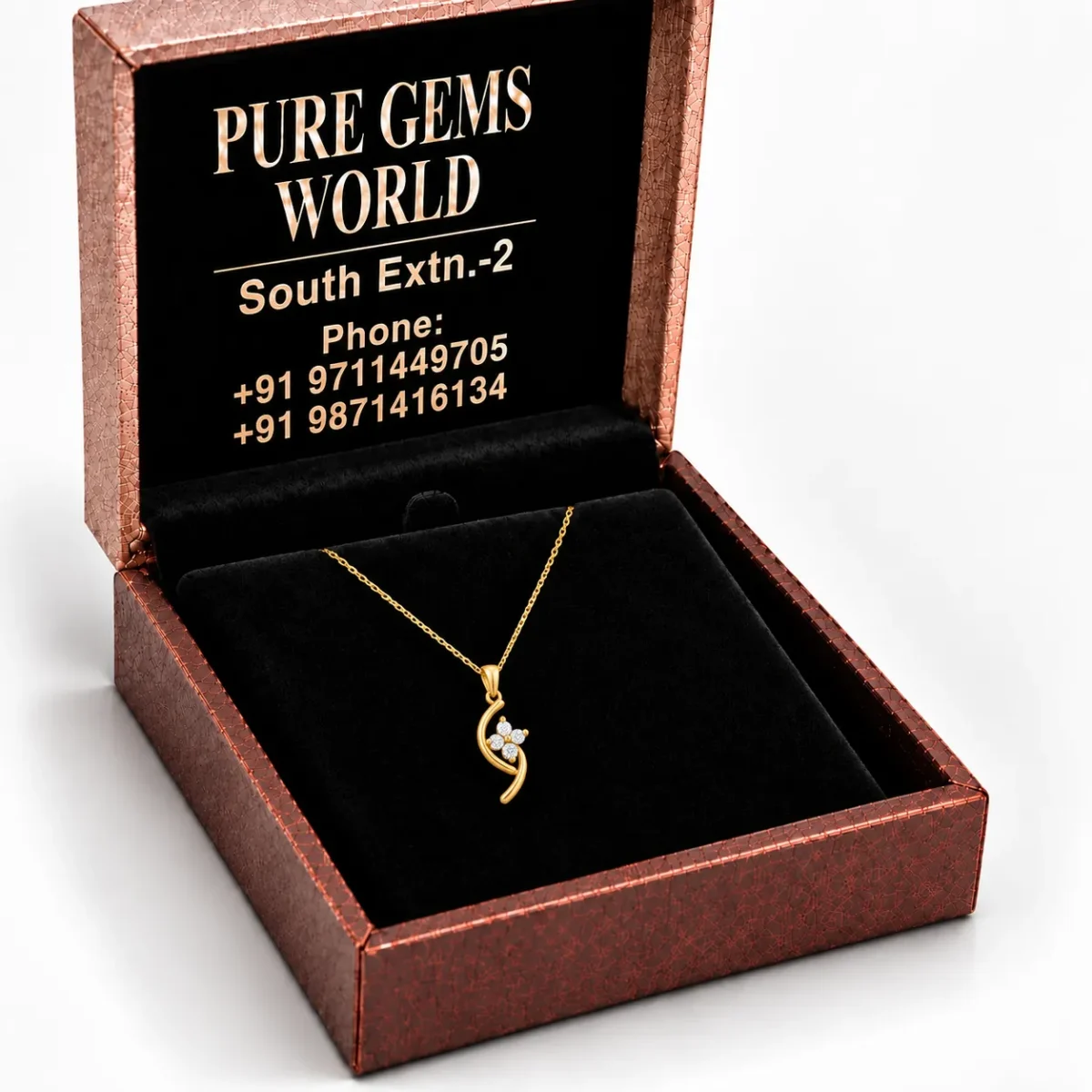 Elegant Curved Floral Diamond Pendant with Four Stone Flower Design in 18K Gold for Women - Image 5